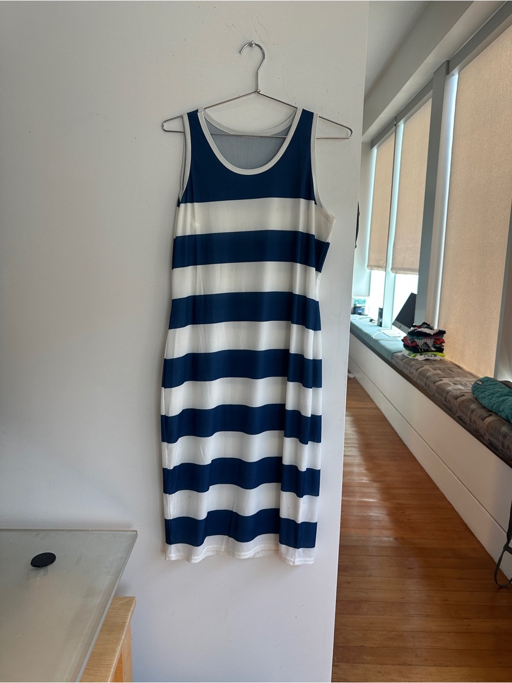 Womens Striped Sleeveless Knit Tank Dress Round Neck Bodycon Mini Dresses